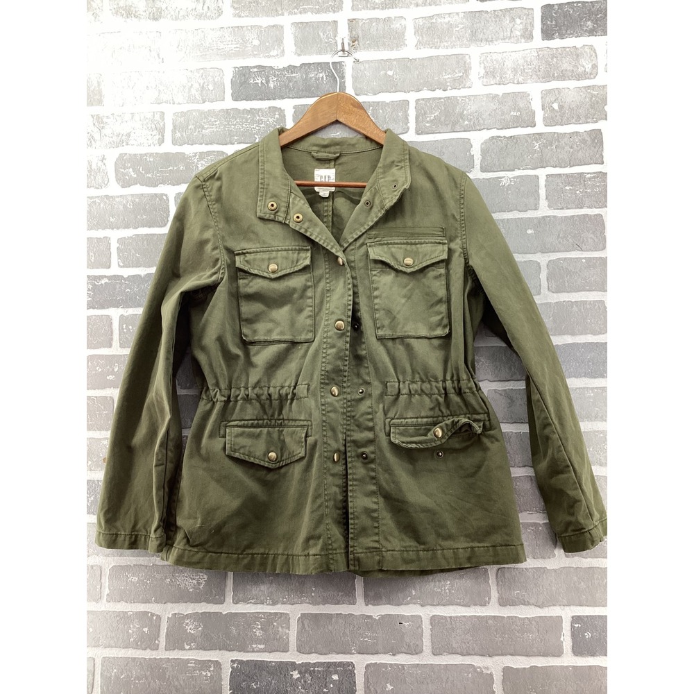 Gap Womens Olive Green Utility Field Jacket M Cotton Military Cargo M65 Style